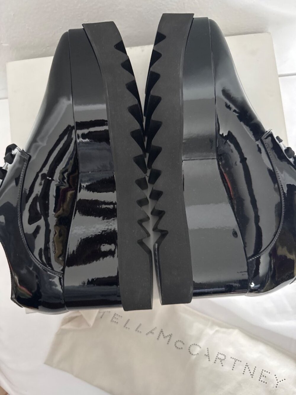 NWB Stella McCartney 80mm Elyse Shiny Patent Oxford Shoes Black Size 39.5 - Picture 12 of 16